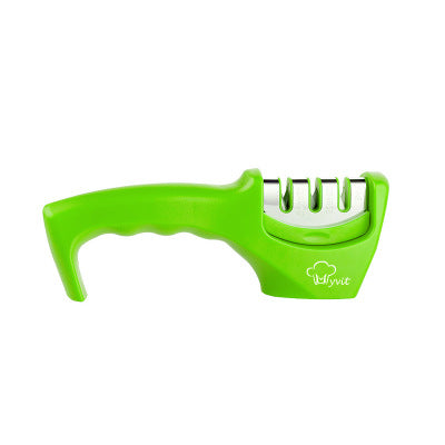 3-in-1 Professional Kitchen Knife Sharpener in green, designed for easy cleaning and efficient blade sharpening.