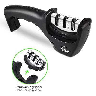 3-in-1 Professional Kitchen Knife Sharpener with removable grinder head for easy cleaning.