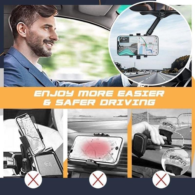 Rearview Mirror Phone Holder Heavy Duty Car Driving Accessory