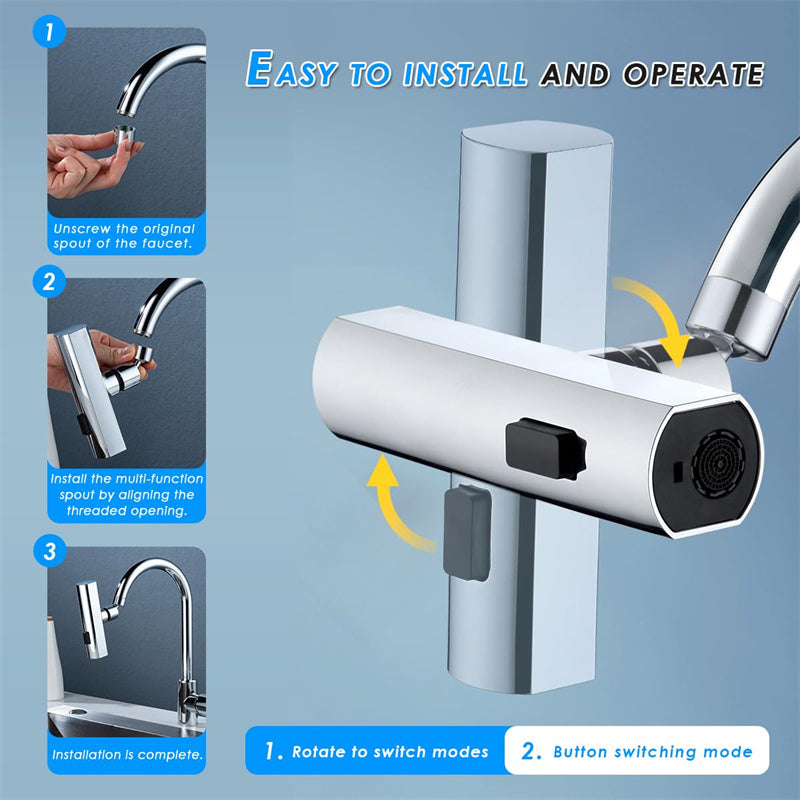 Universal Rotating Faucet Nozzle Easy Tool Free Installation